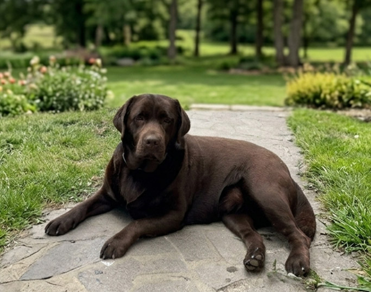 labrador marrone in giardino